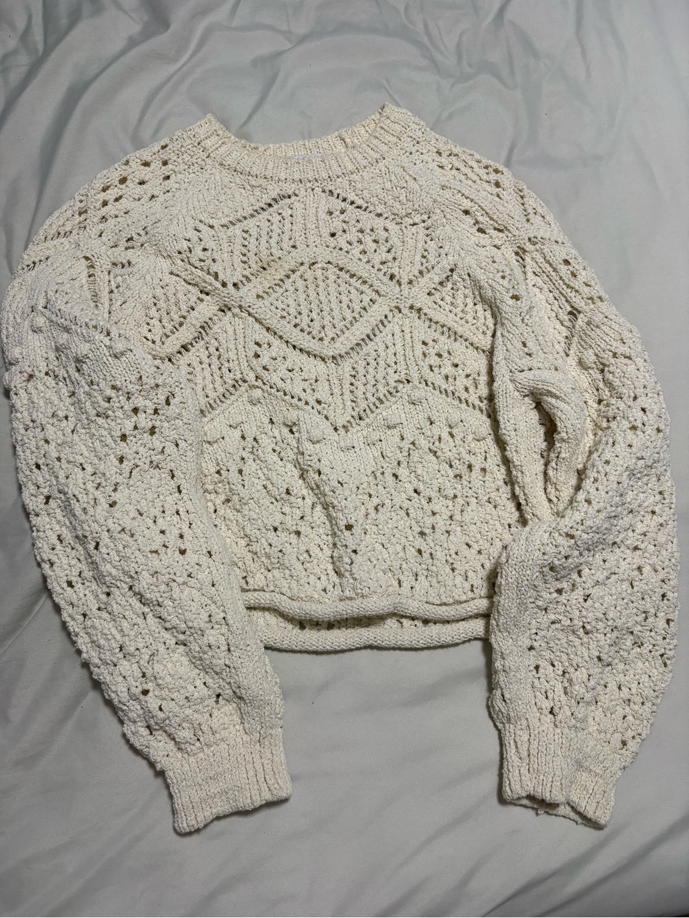 Zara Cream Crochet-Style Crewneck Sweater